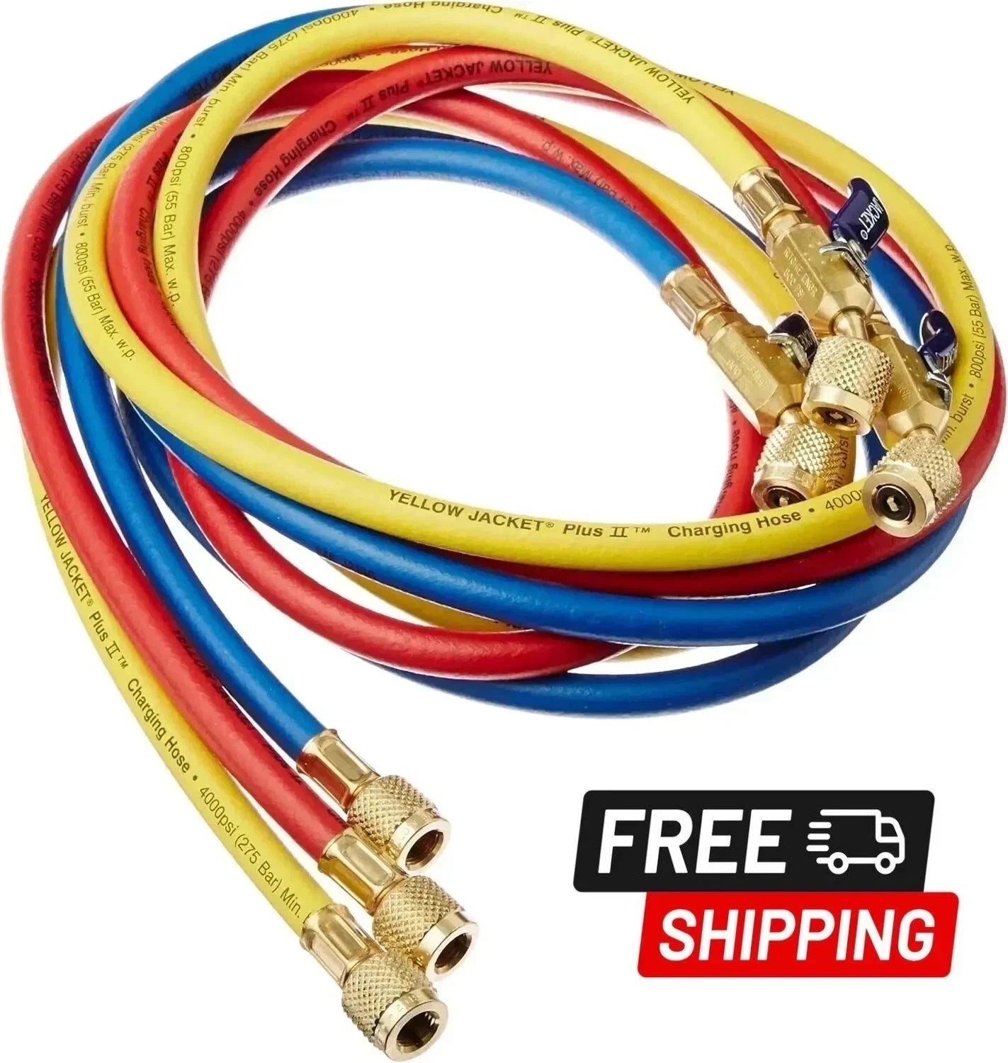 Yellow Jacket 72" Plus II HVAC Hose Set with Ball Valves – 3 Pack