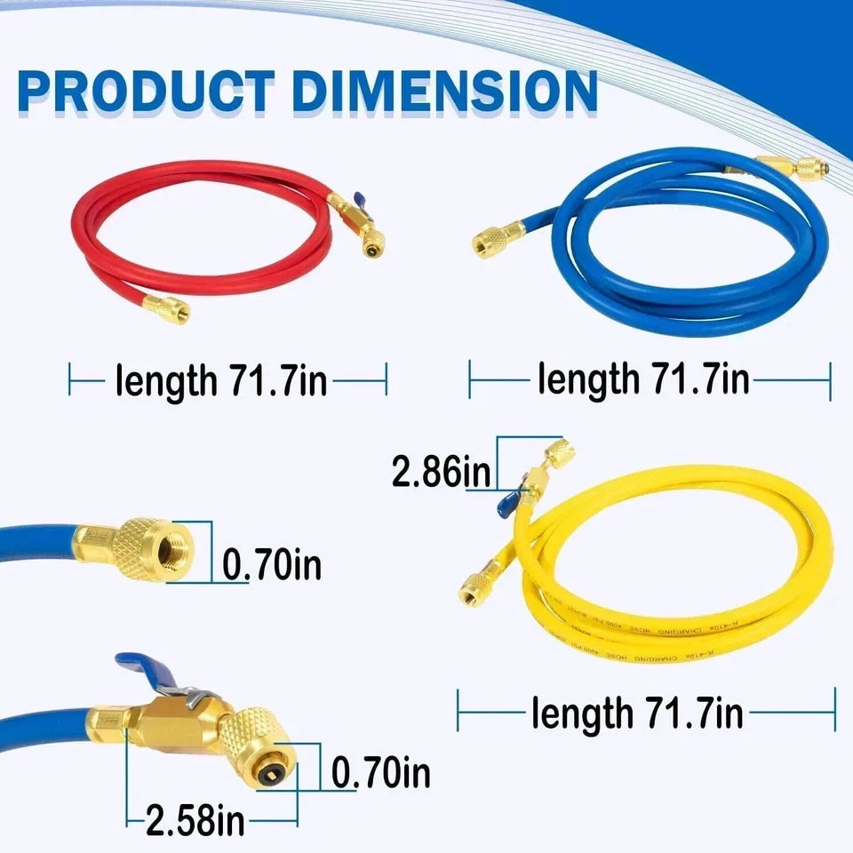 Yellow Jacket 72" Plus II HVAC Hose Set with Ball Valves – 3 Pack